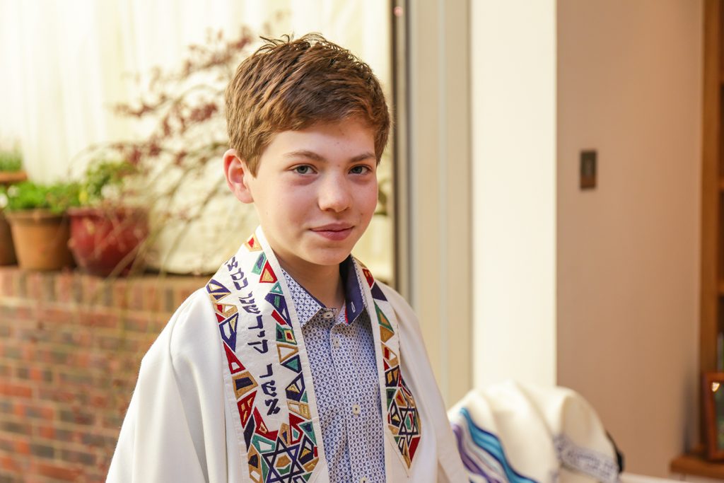 Barmitzvah boy wearing Tallis
